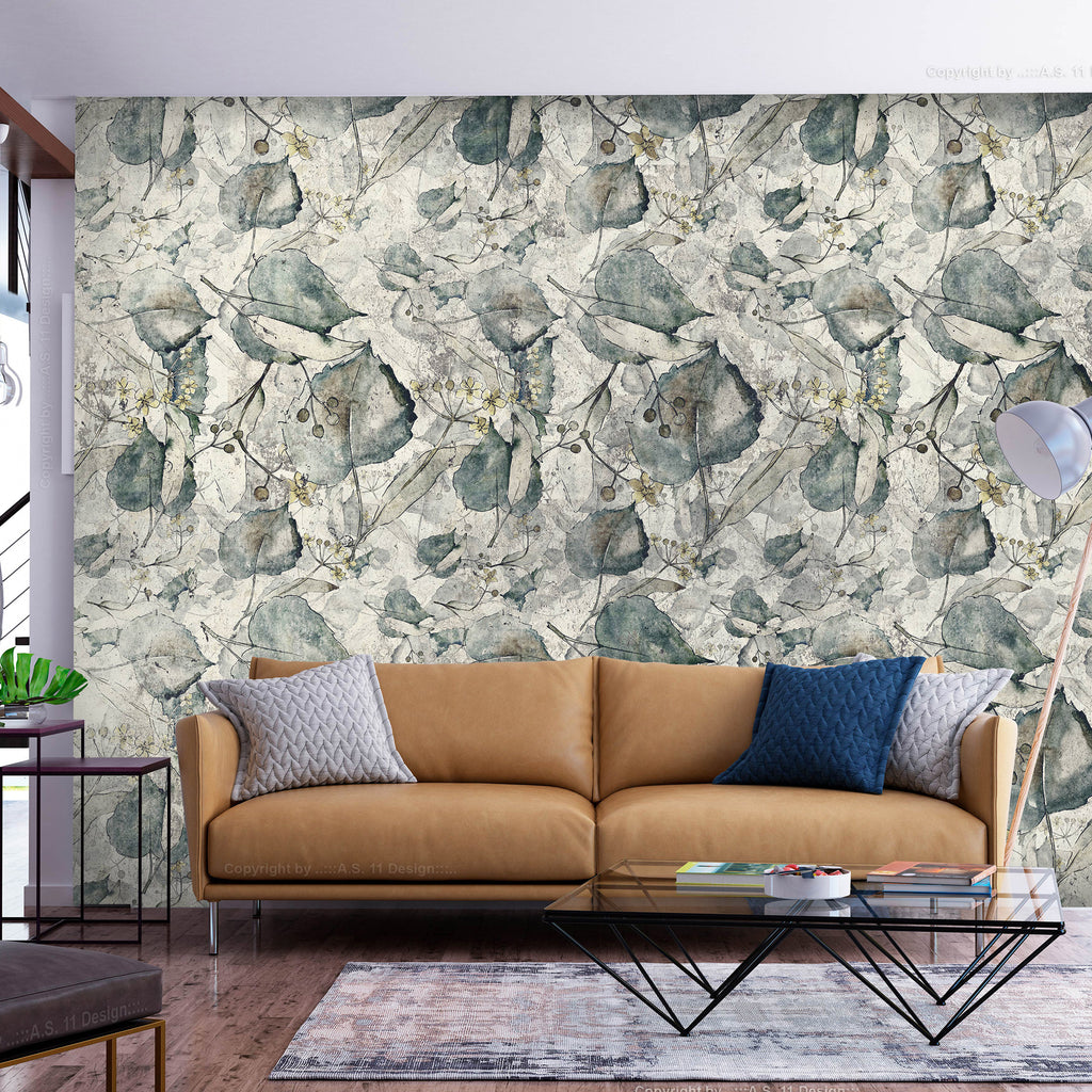 Wall Mural Grey Leaves Floral Pattern