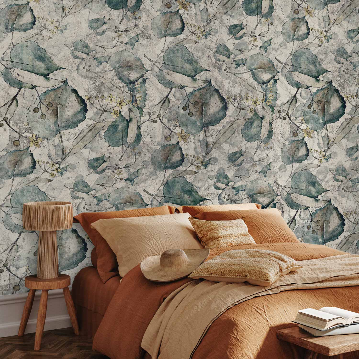 Cool Grey Autumn Leaves Floral Wall Mural