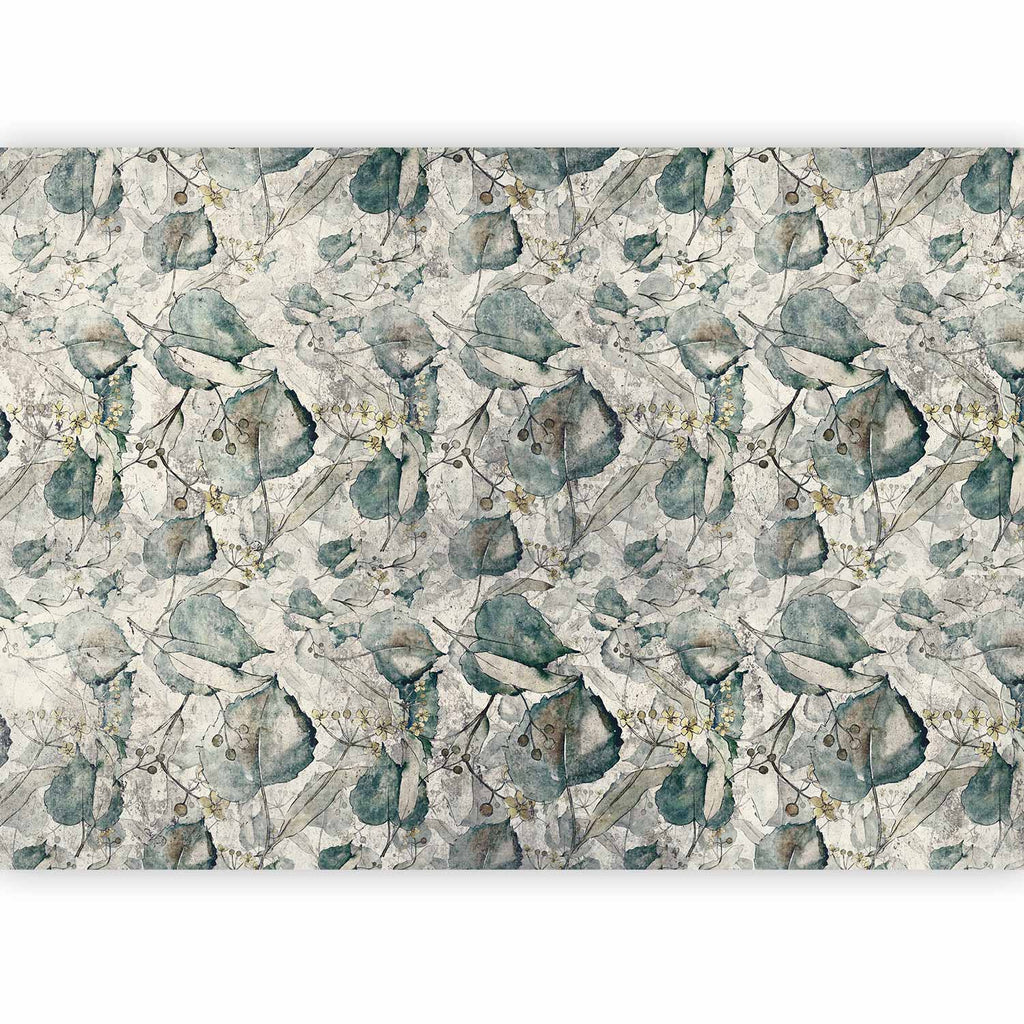 Wall Mural Grey Leaves Floral Pattern