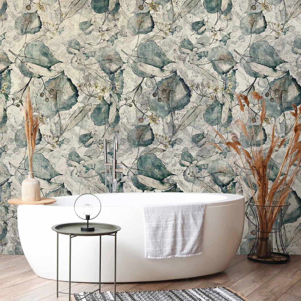 Cool Grey Autumn Leaves Floral Wall Mural