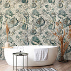 Cool Grey Autumn Leaves Floral Wall Mural