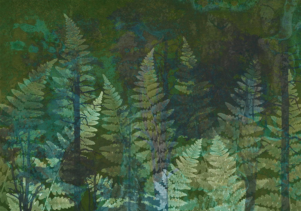 Wall Mural Green Abstract Forest Fern Leaves