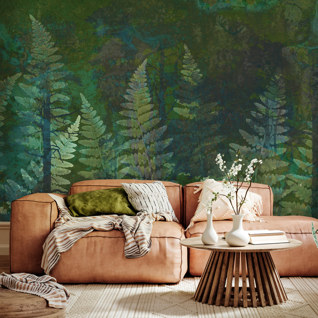 Wall Mural Green Abstract Forest Fern Leaves