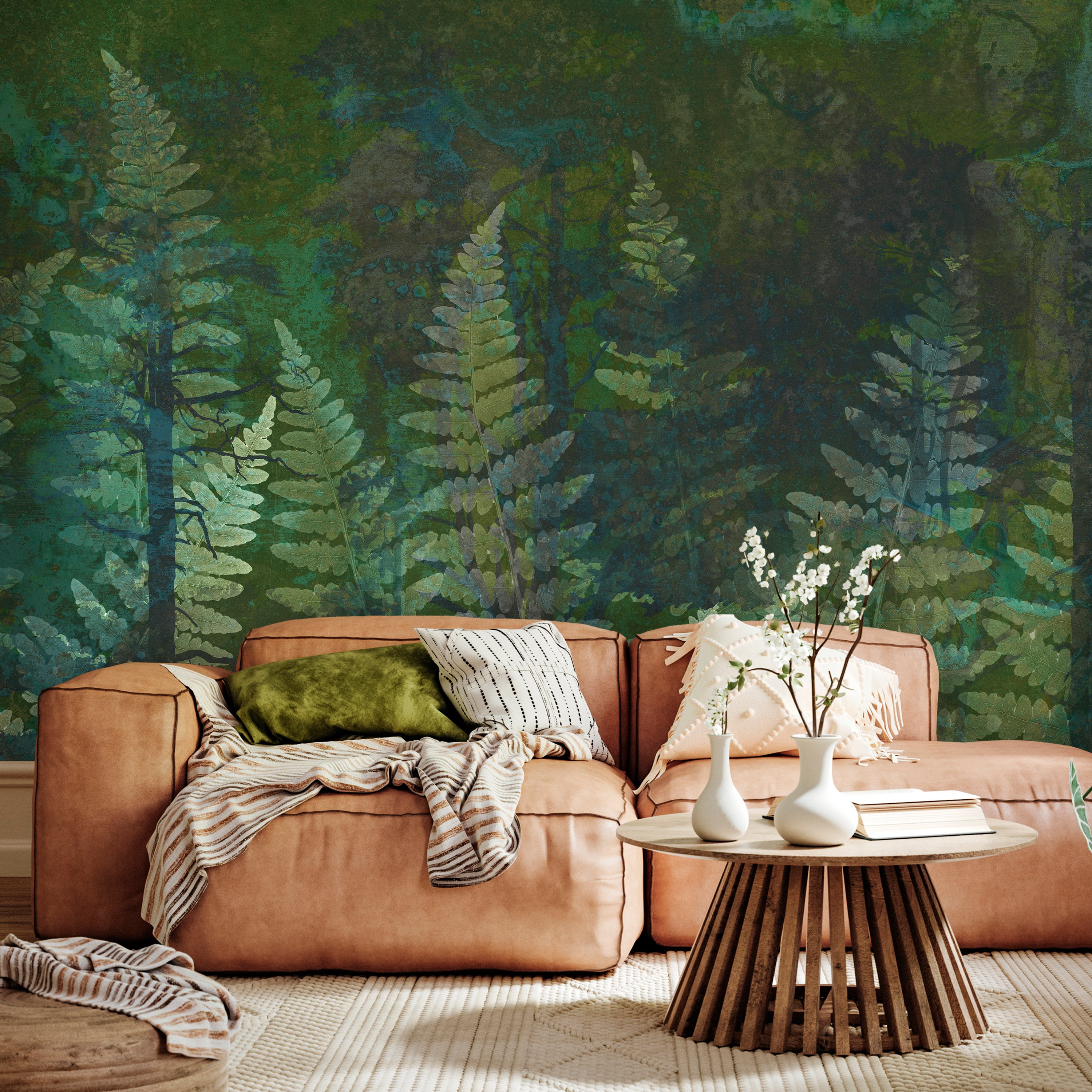 Wall Mural Green Abstract Forest Fern Leaves