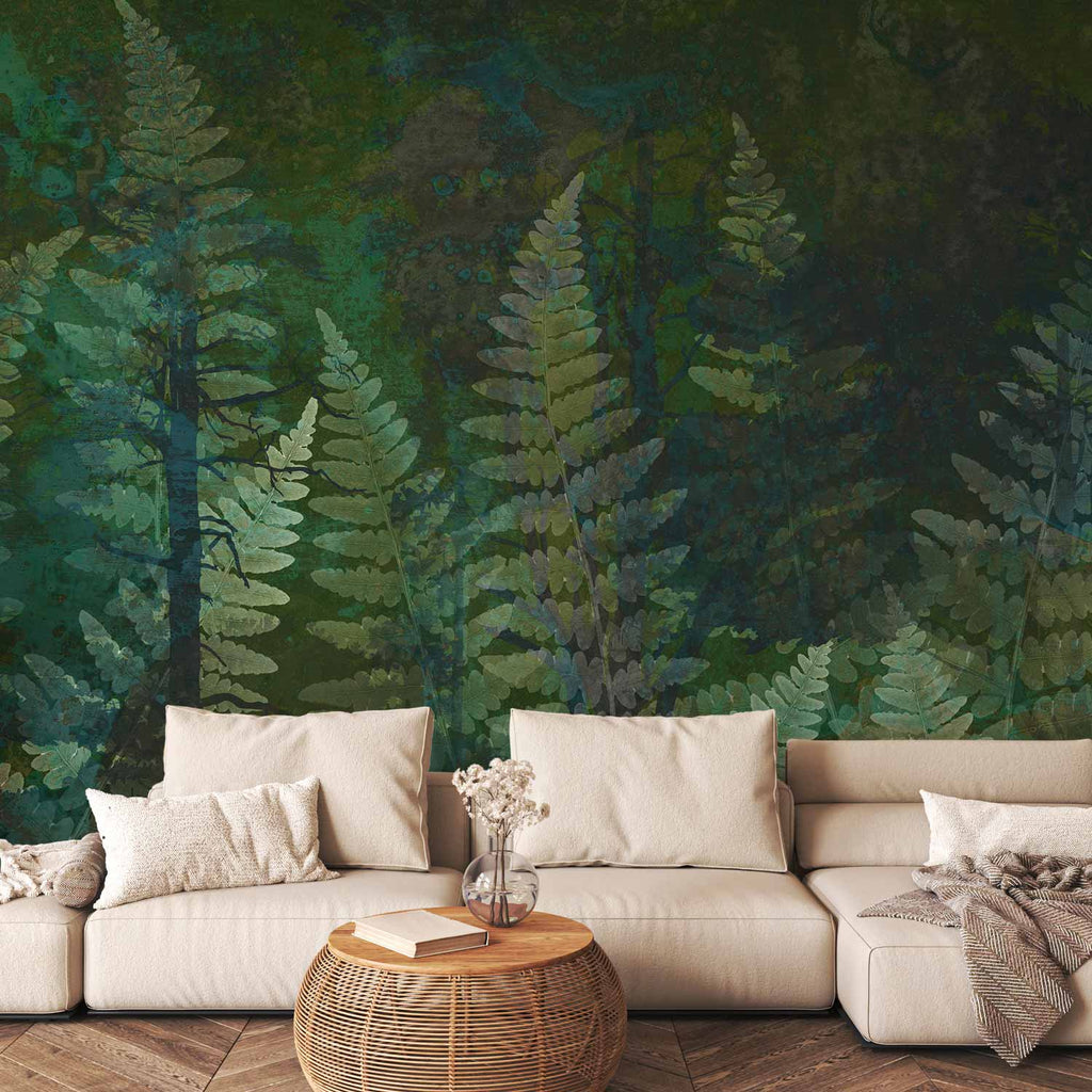 Wall Mural Green Abstract Forest Fern Leaves