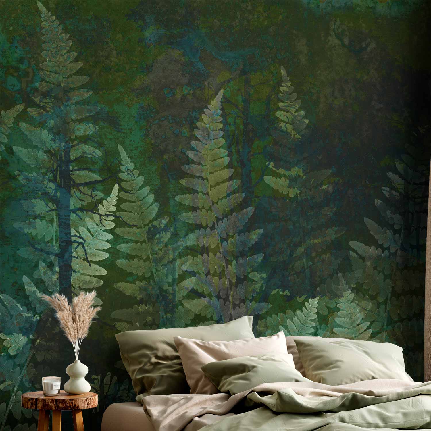 Green Fern Forest Abstraction Wall Mural