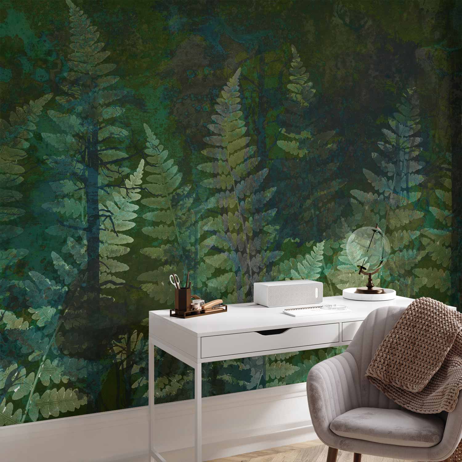 Green Fern Forest Abstraction Wall Mural