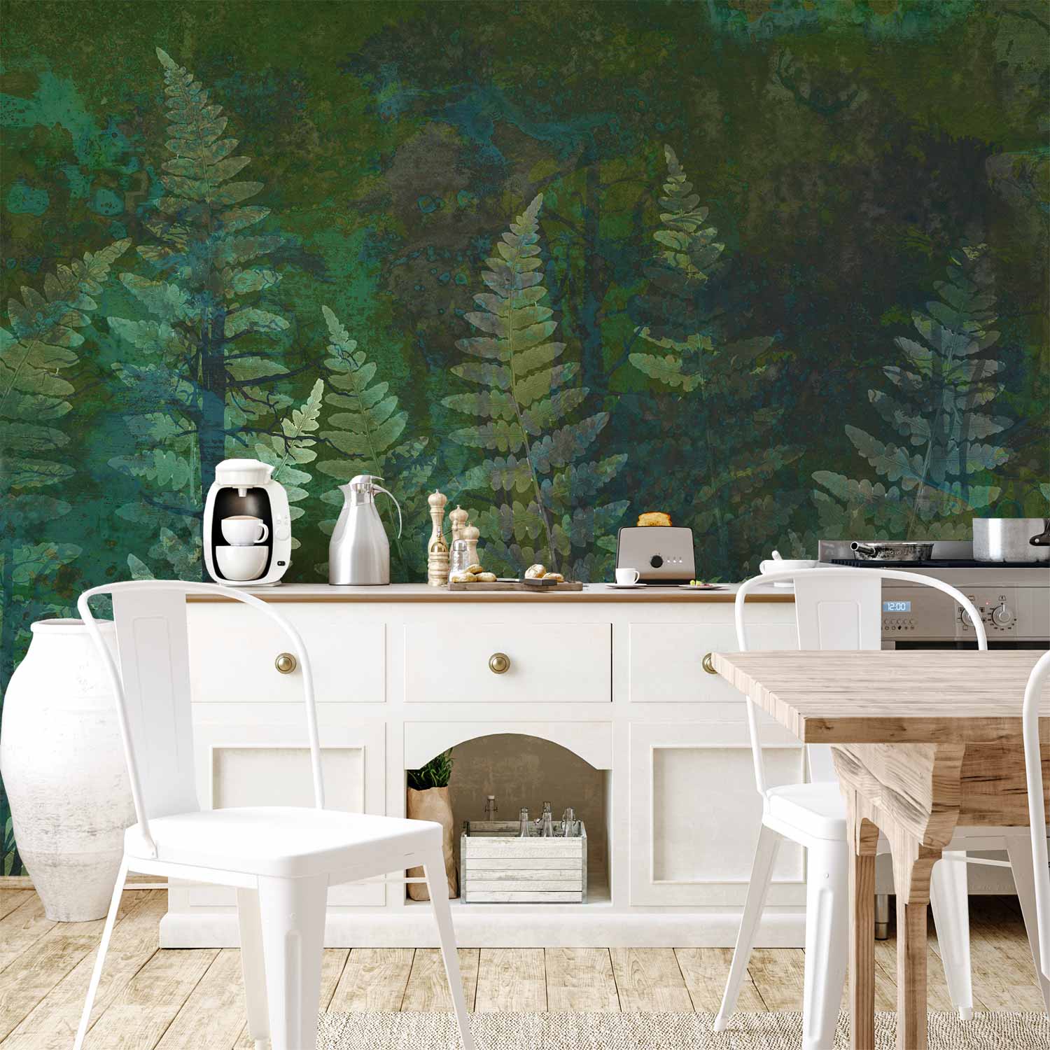 Wall Mural Green Abstract Forest Fern Leaves