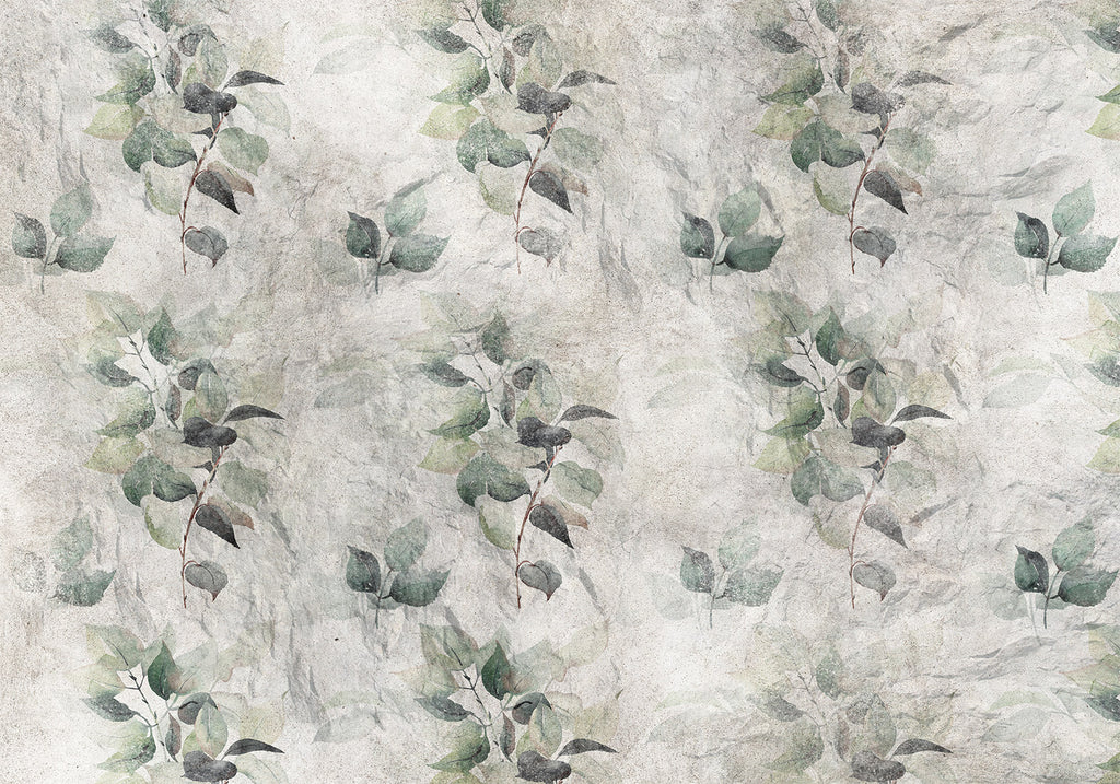 Wall Mural - Statue of nature - plant motif with green leaves with grey patterns