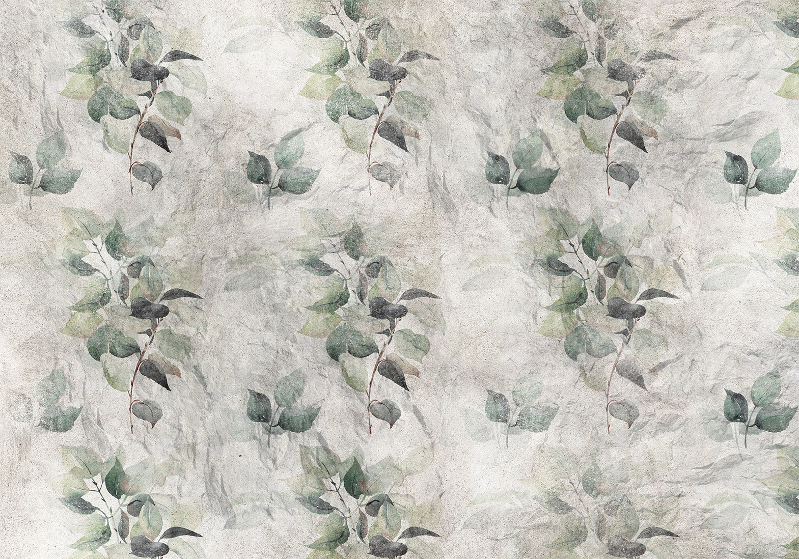 Wall Mural - Statue of nature - plant motif with green leaves with grey patterns