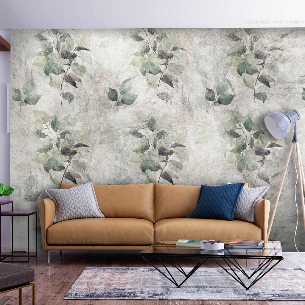 Wall Mural - Statue of nature - plant motif with green leaves with grey patterns
