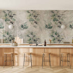 Wall Mural - Statue of nature - plant motif with green leaves with grey patterns