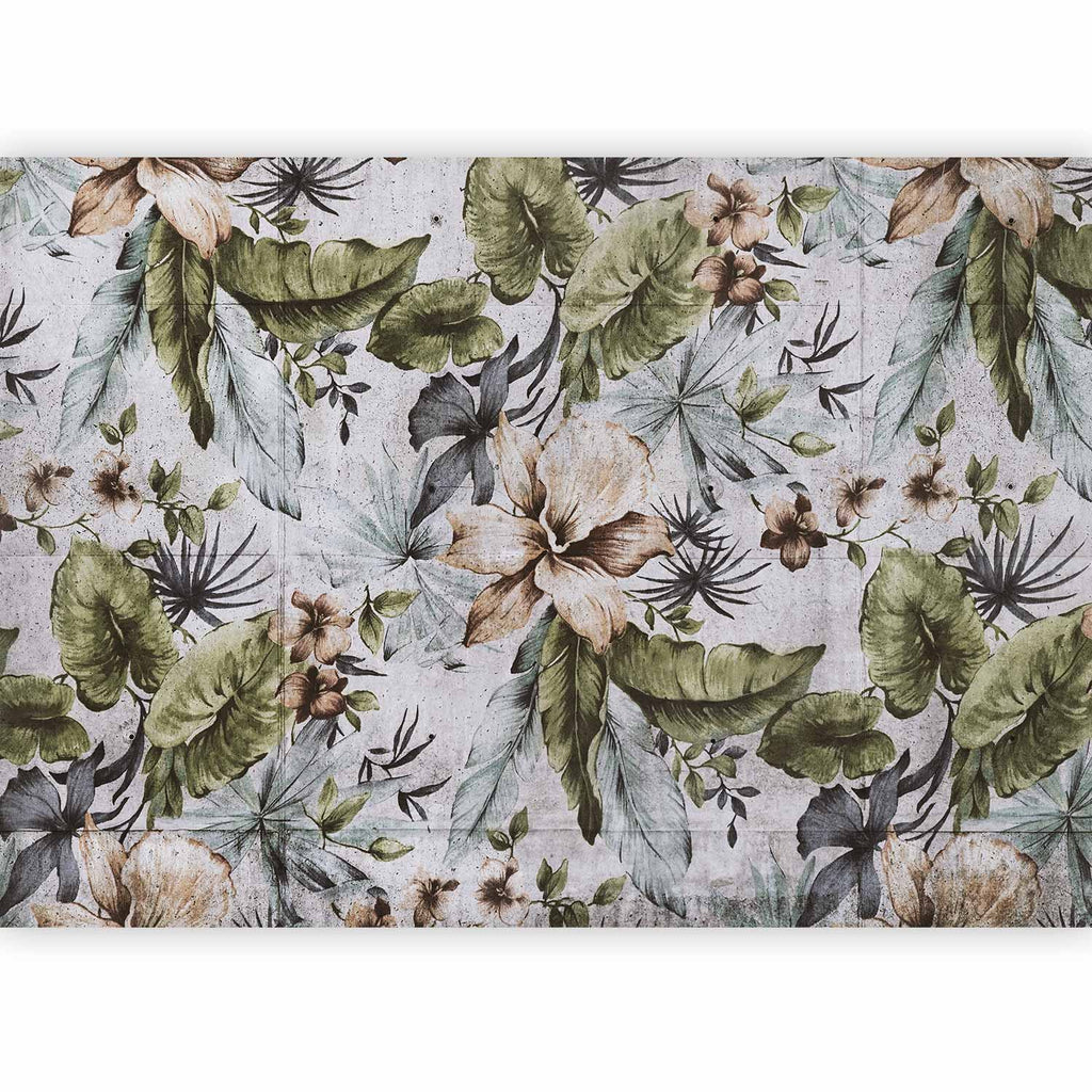 Wall Mural: Nature Jungle Leaves and Flowers in Retro Style