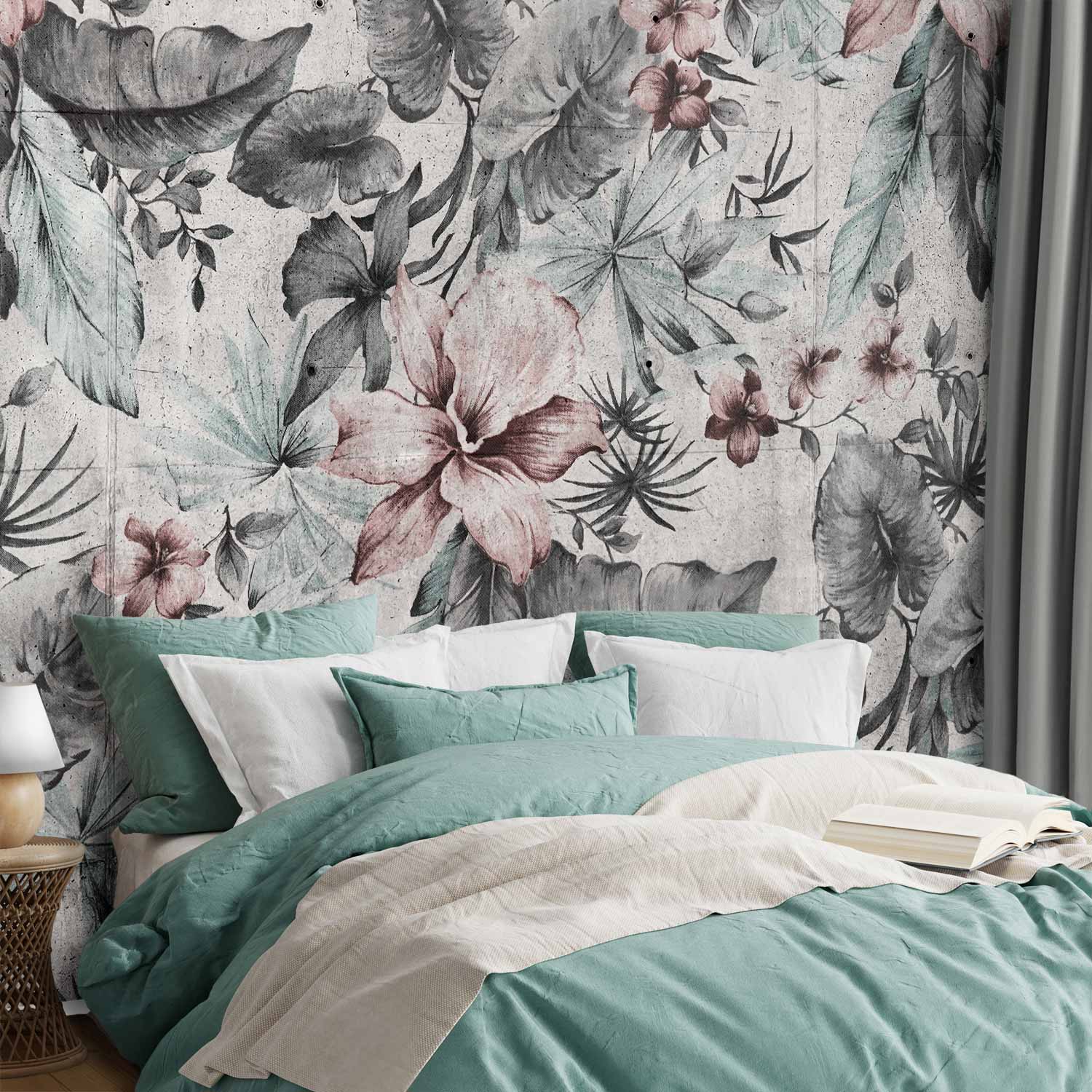 Retro Grey Botanical Landscape Wall Mural