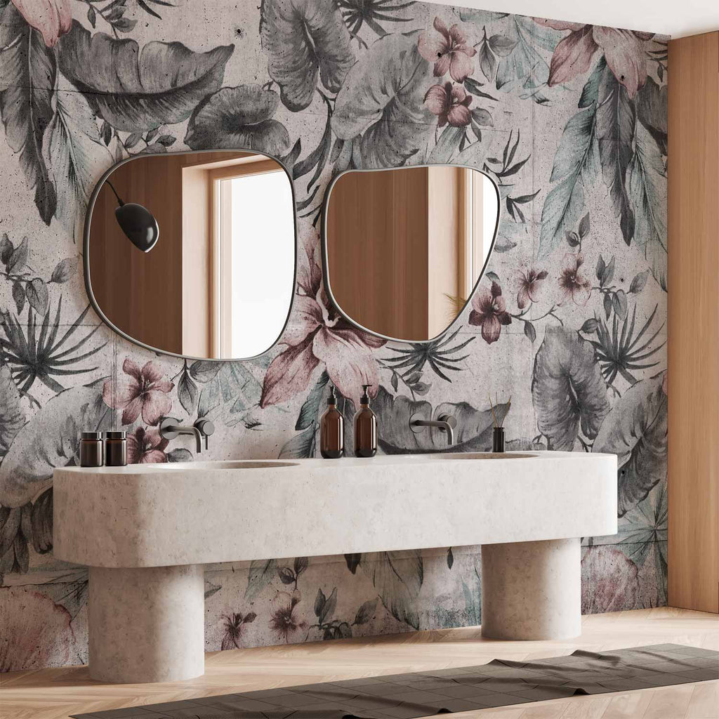 Retro Grey Botanical Landscape Wall Mural