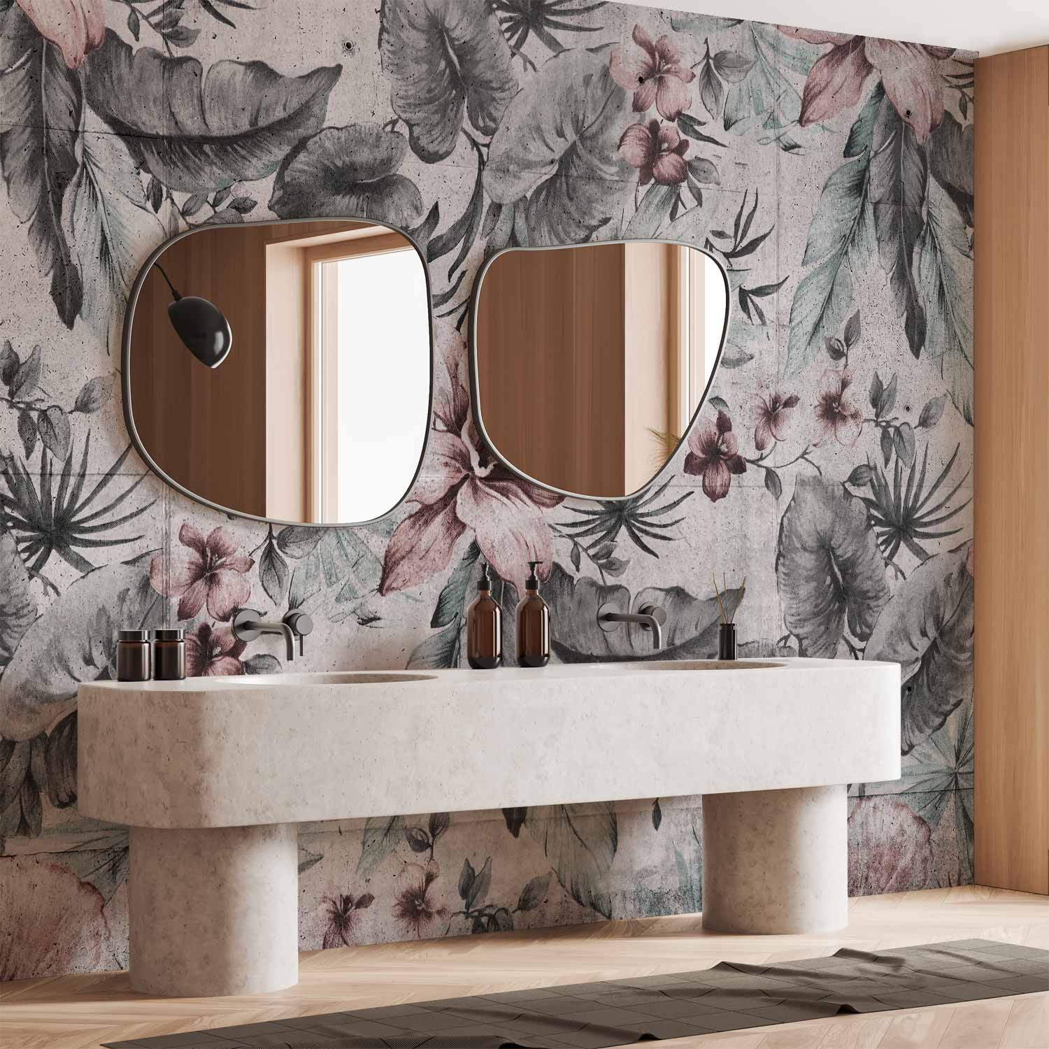 Retro Grey Botanical Landscape Wall Mural