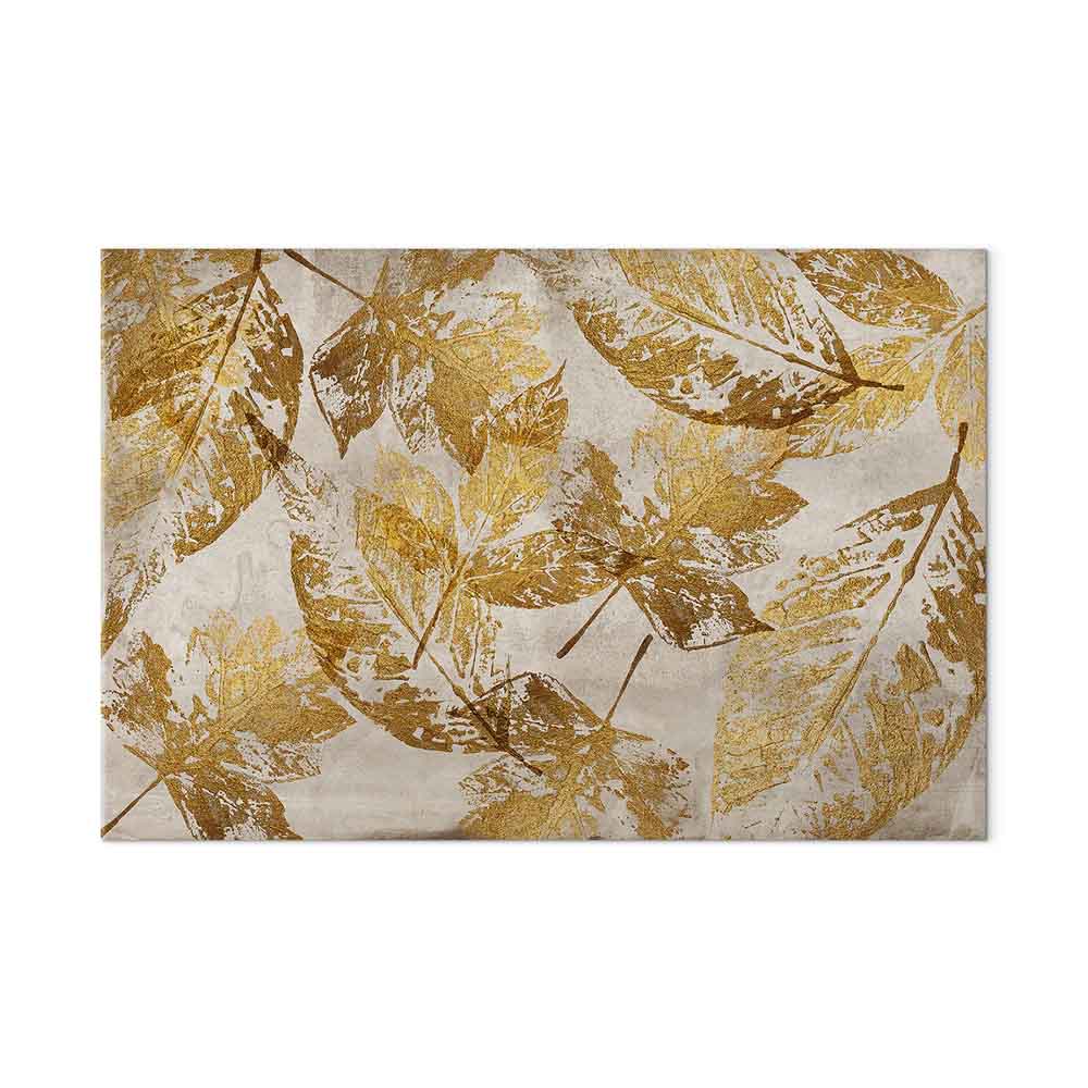 Gold Mosaic Leaves Wide Canvas Print