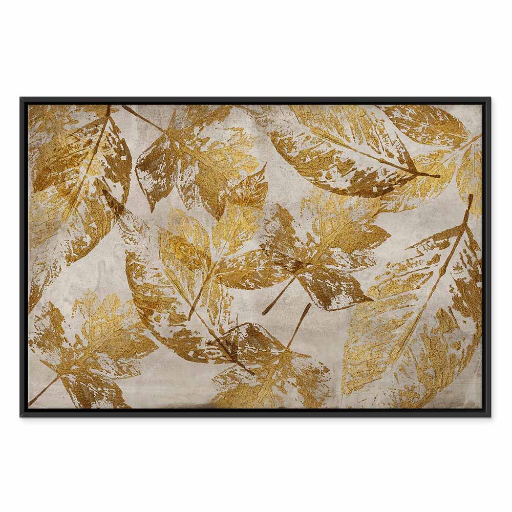 Gold Mosaic Leaves Wide Canvas Print