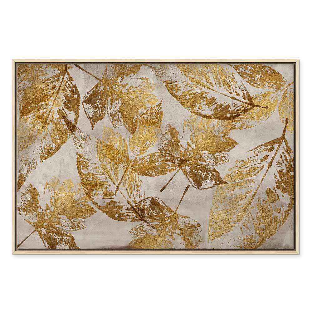 Gold Mosaic Leaves Wide Canvas Print