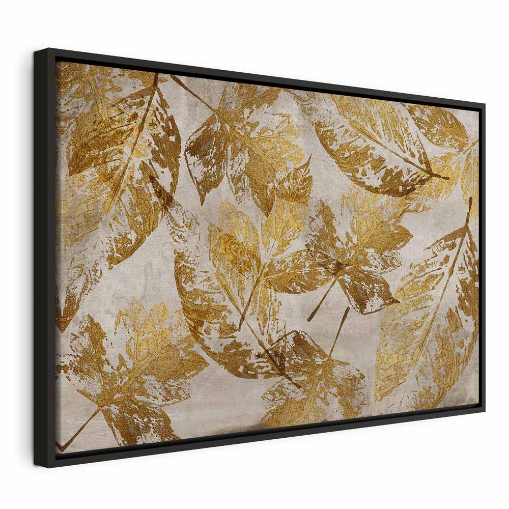 Gold Mosaic Leaves Wide Canvas Print