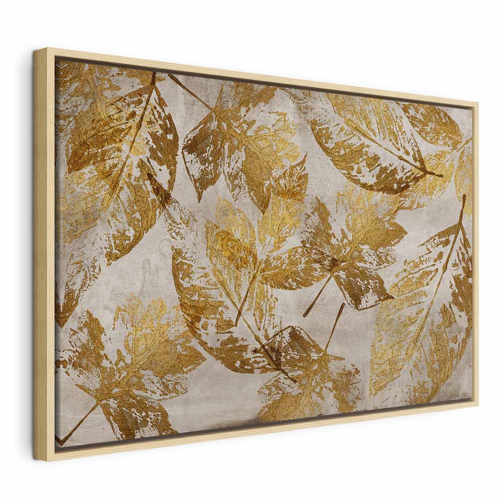 Gold Mosaic Leaves Wide Canvas Print