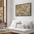 Gold Mosaic Leaves Wide Canvas Print