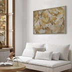 Gold Mosaic Leaves Wide Canvas Print