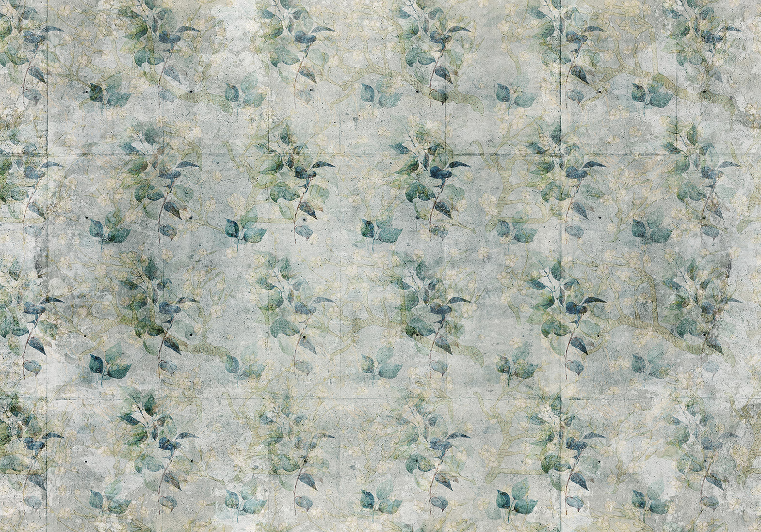 Wall Mural Mint Leaves on Retro Pattern