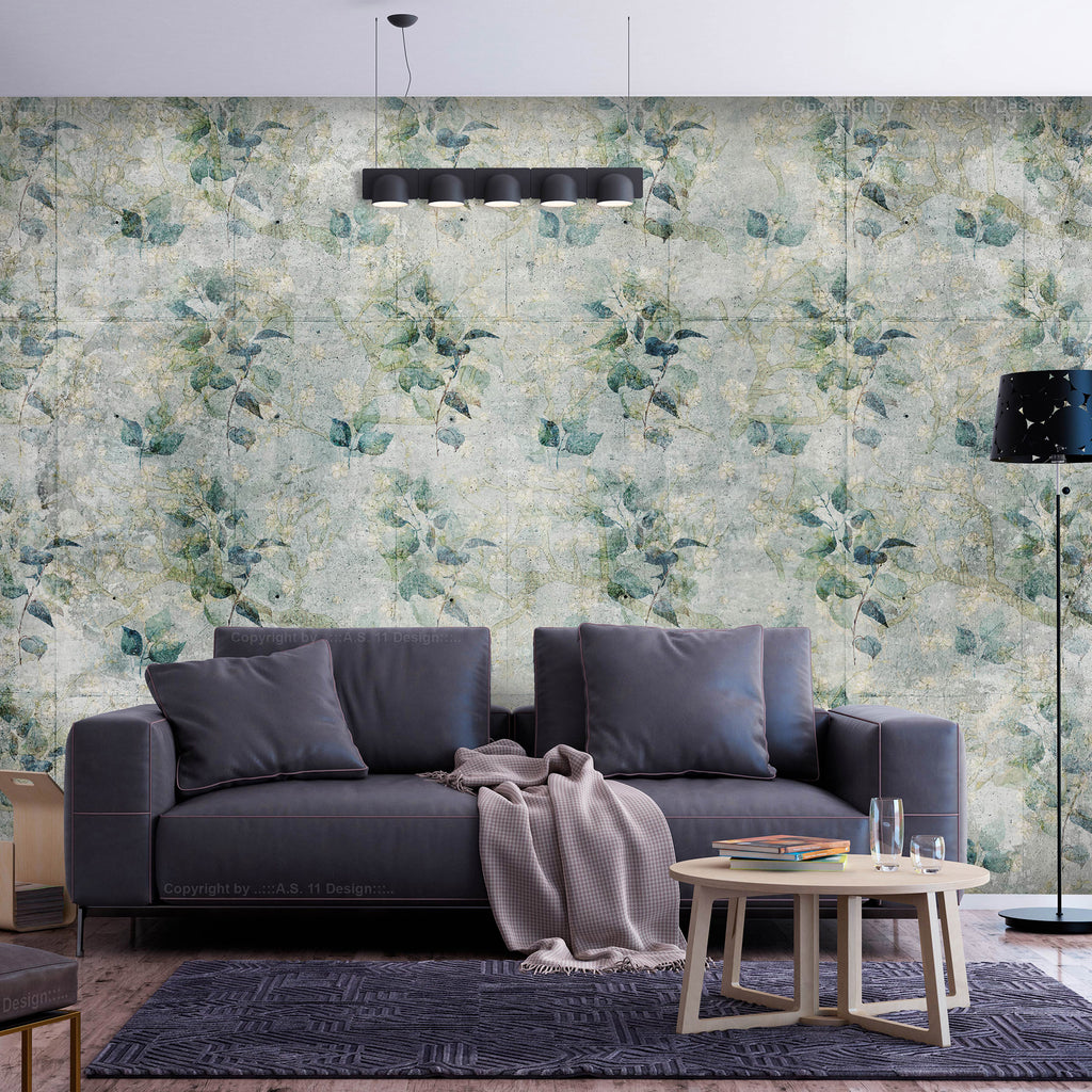Wall Mural Mint Leaves on Retro Pattern