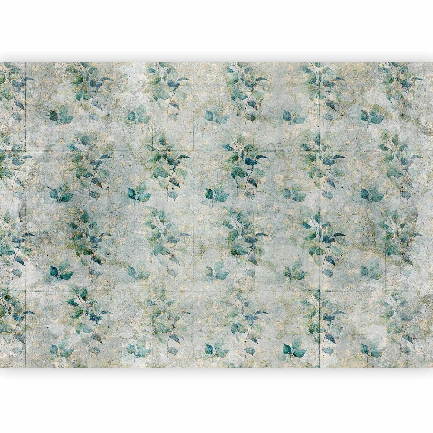 Wall Mural Mint Leaves on Retro Pattern