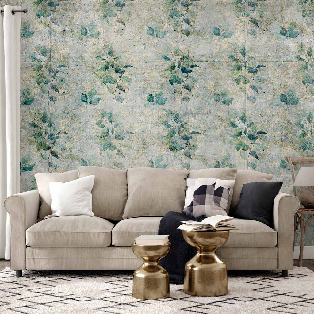 Wall Mural Mint Leaves on Retro Pattern