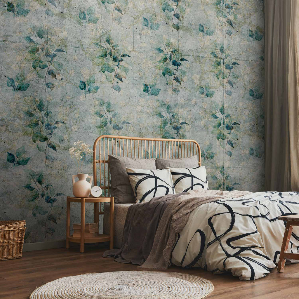 Mint Leaf Bouquet Retro Pattern Wall Mural