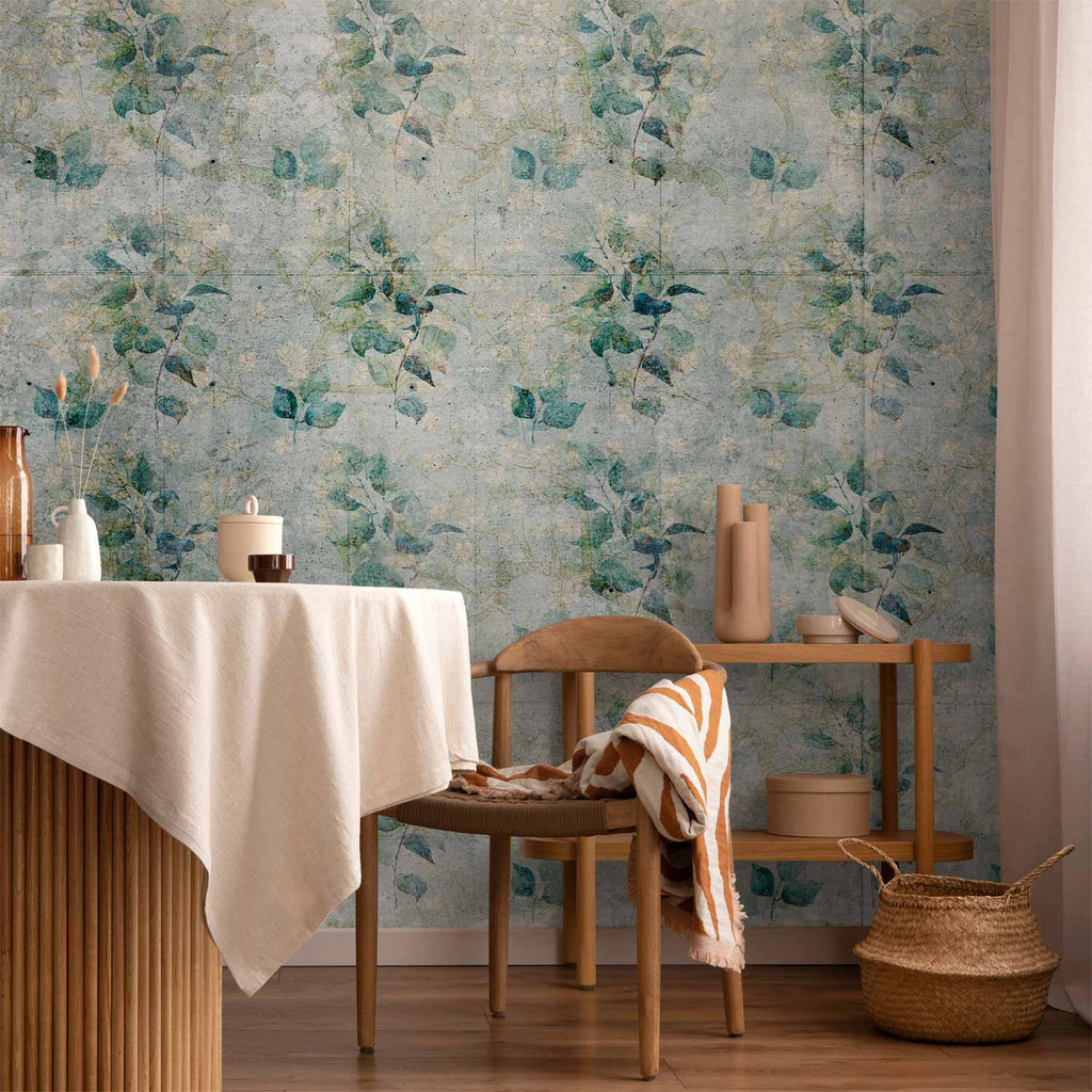 Mint Leaf Bouquet Retro Pattern Wall Mural