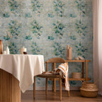 Mint Leaf Bouquet Retro Pattern Wall Mural