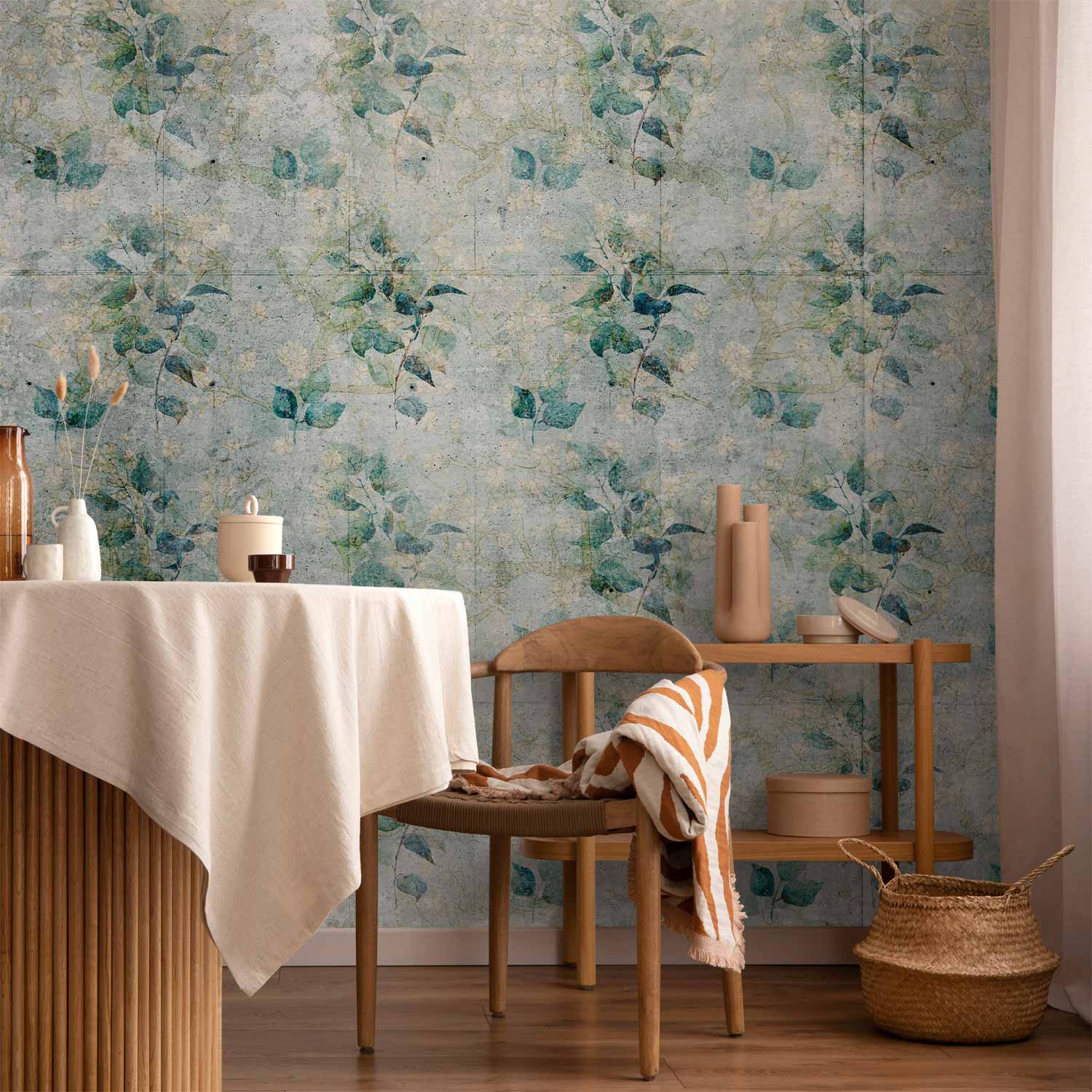 Mint Leaf Bouquet Retro Pattern Wall Mural