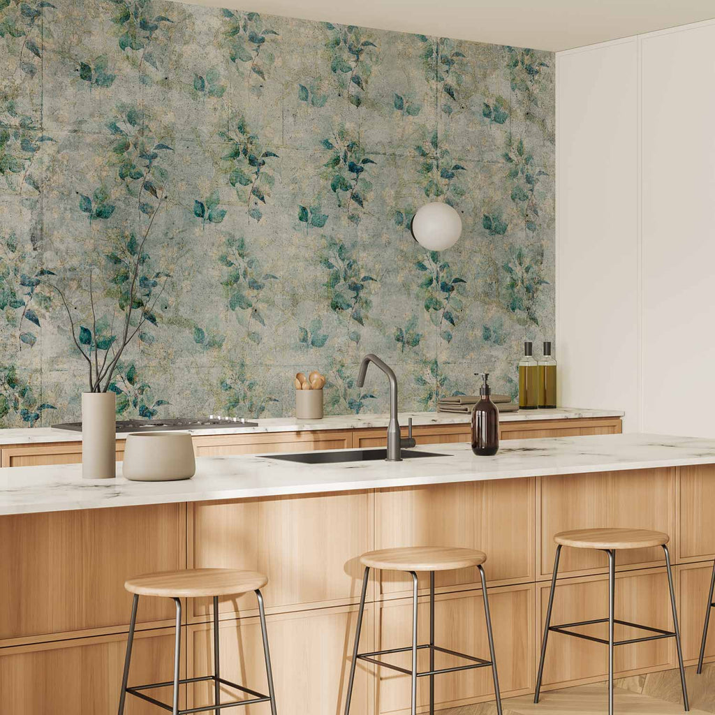 Mint Leaf Bouquet Retro Pattern Wall Mural