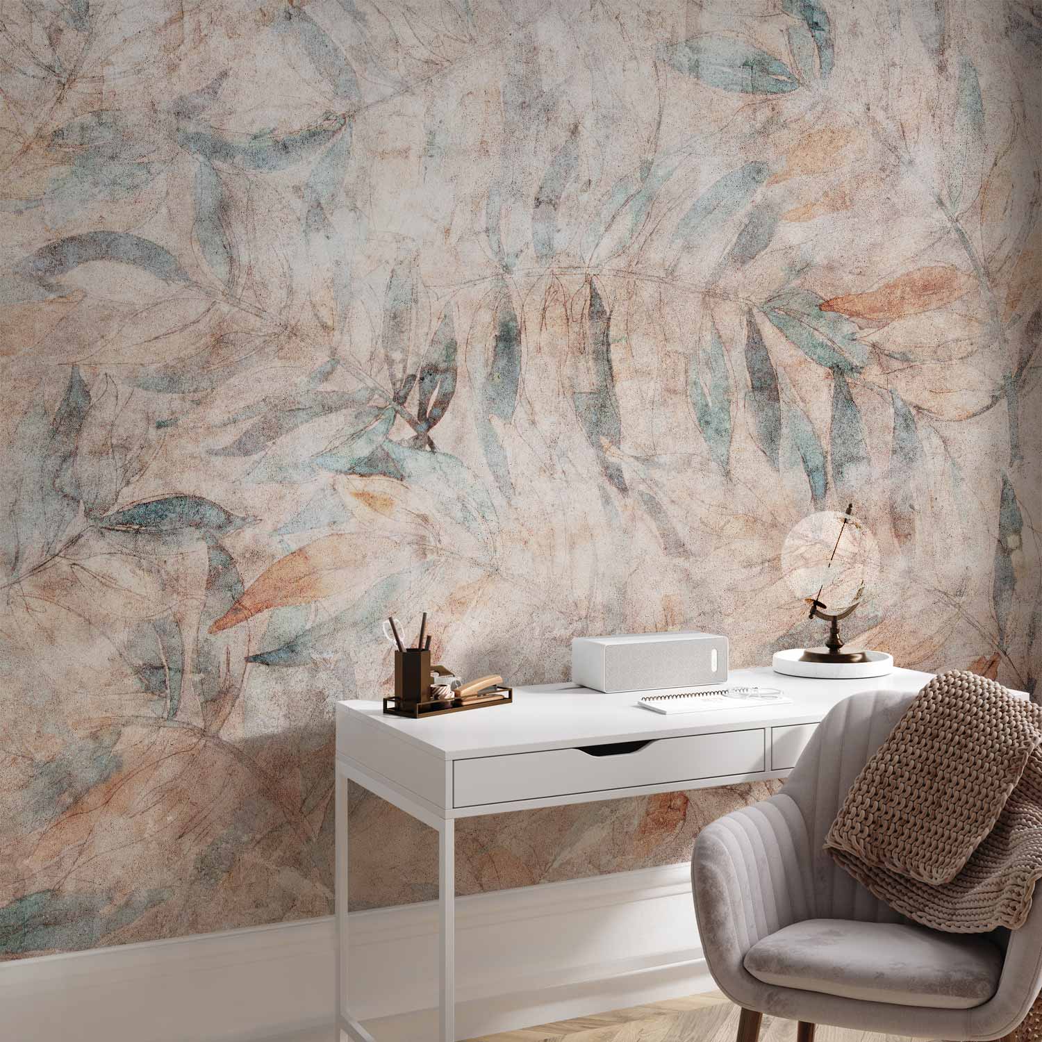 Greek Laurel Leaves Faded Beige Wall Mural