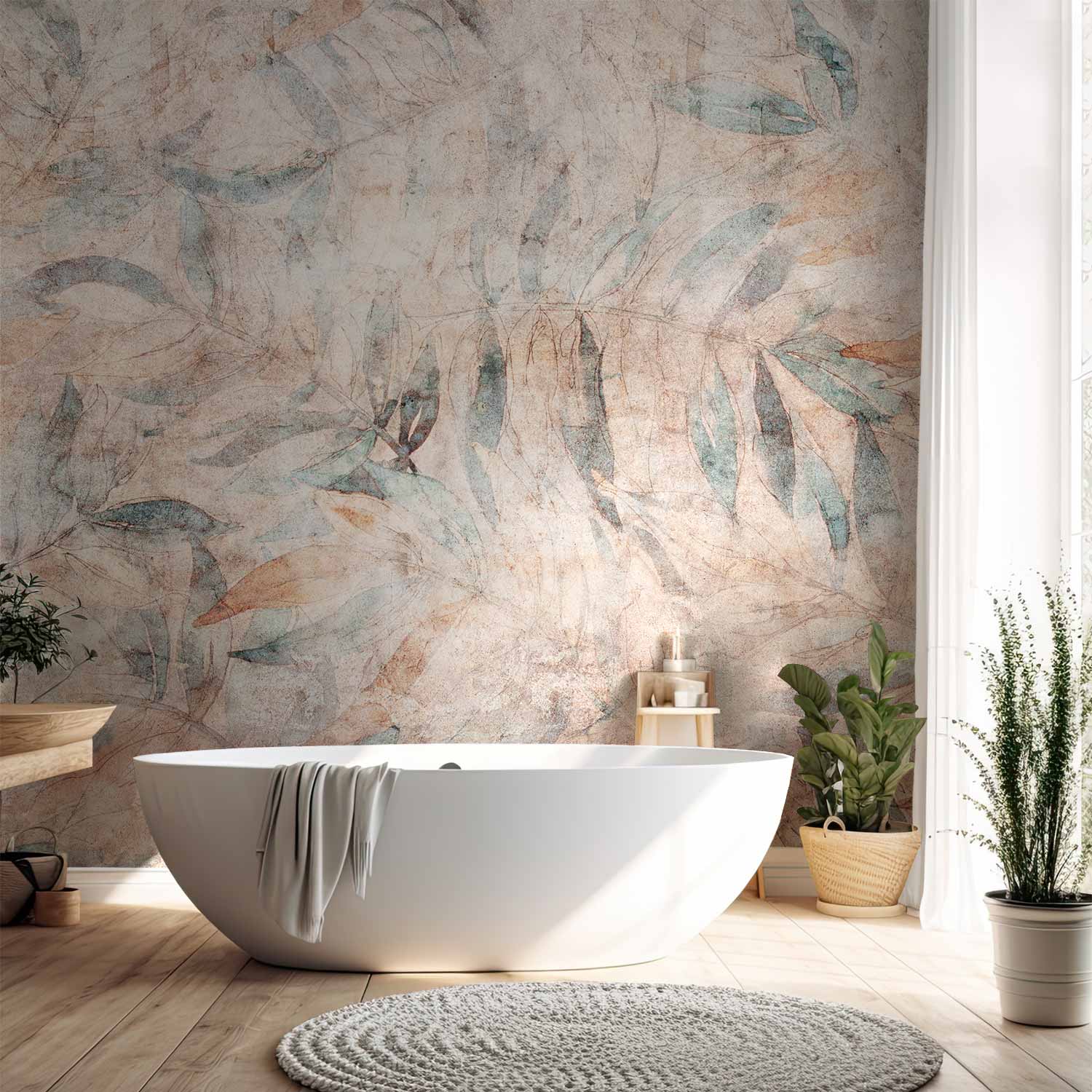 Greek Laurel Leaves Faded Beige Wall Mural