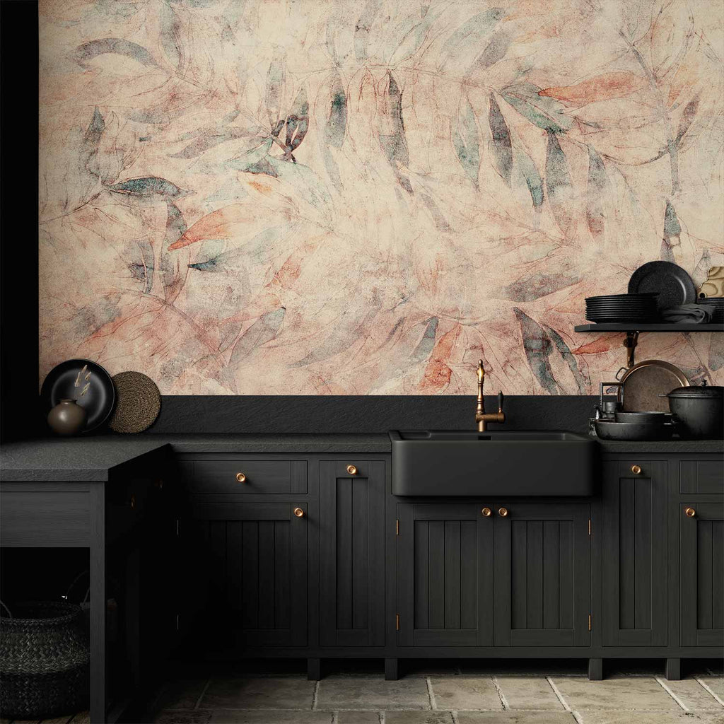 Wall Mural Leaves Pattern in Yellow Background