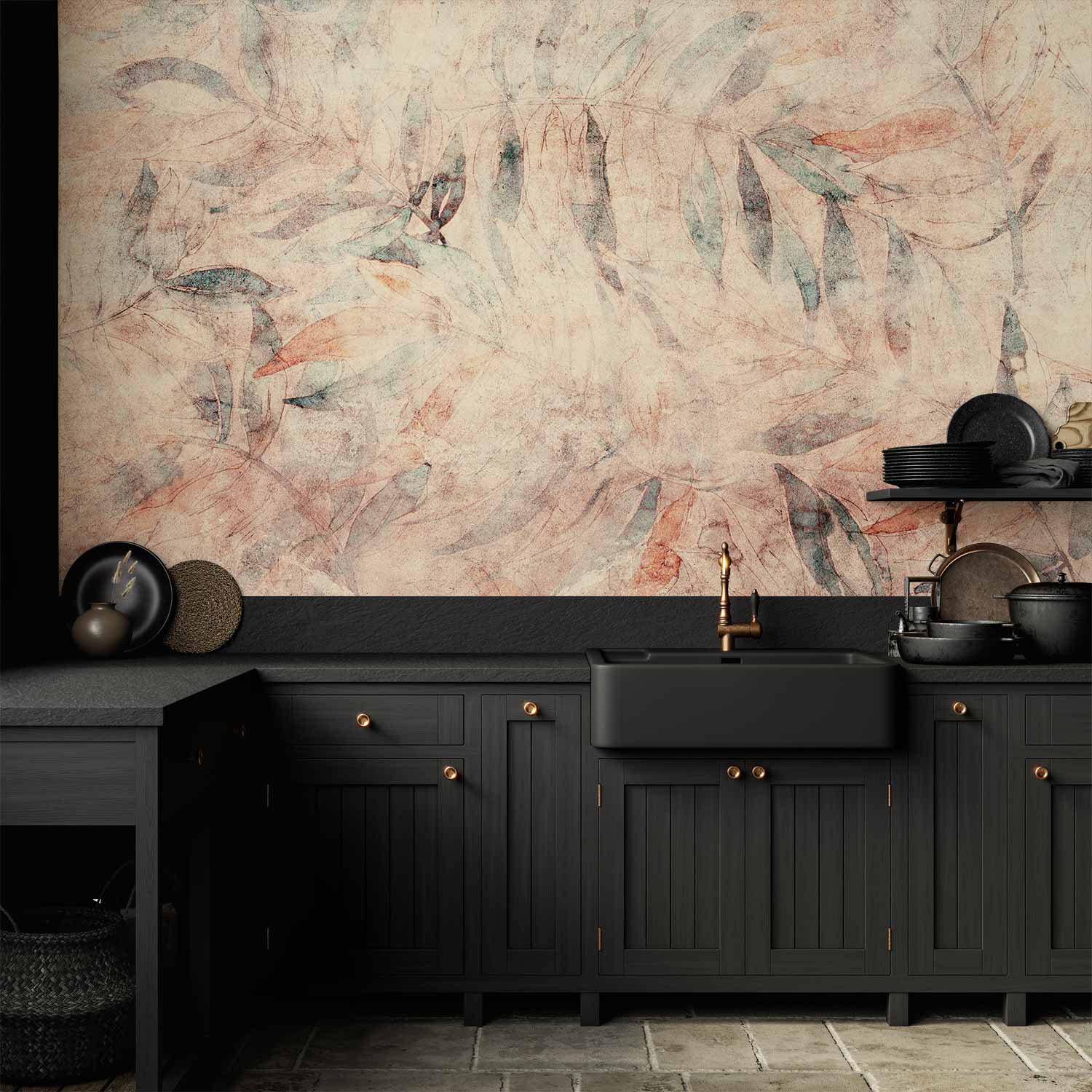 Wall Mural Leaves Pattern in Yellow Background