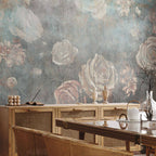 Misty Muted Rose Flowers Grey Wall Mural