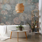 Misty Muted Rose Flowers Grey Wall Mural