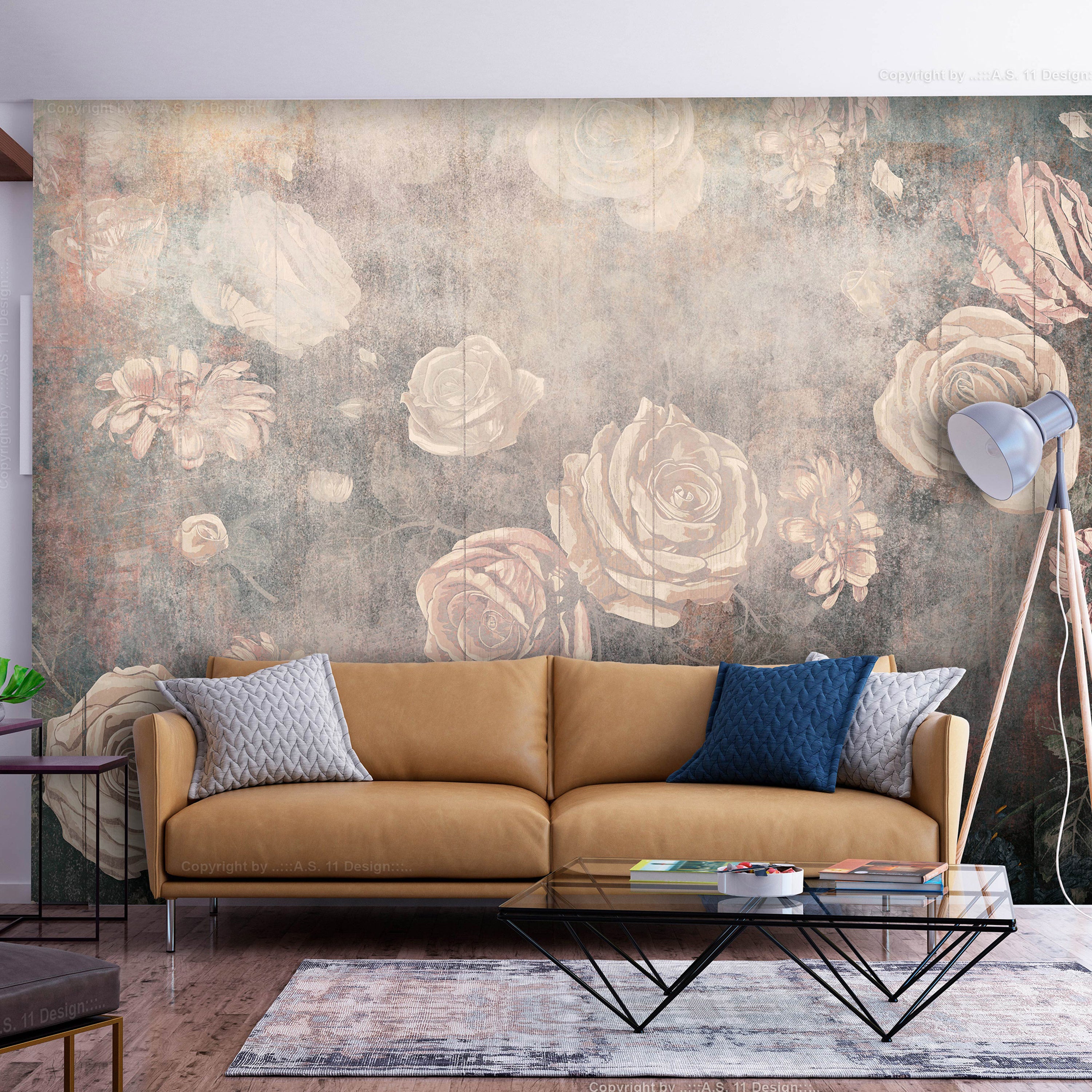 Wall mural Misty nature orange flowers on textured background