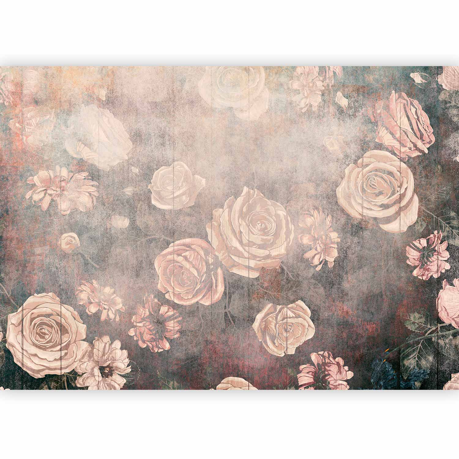 Wall mural Misty nature orange flowers on textured background