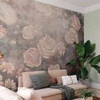 Wandbild „Nebelige Natur: Orangefarbene Blüten auf strukturiertem Hintergrund“