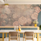 Wandbild „Nebelige Natur: Orangefarbene Blüten auf strukturiertem Hintergrund“