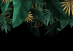 Wall Mural Jungle Leaves - Green & Gold on Black