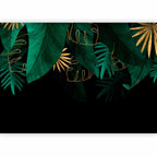 Wall Mural Jungle Leaves - Green & Gold on Black