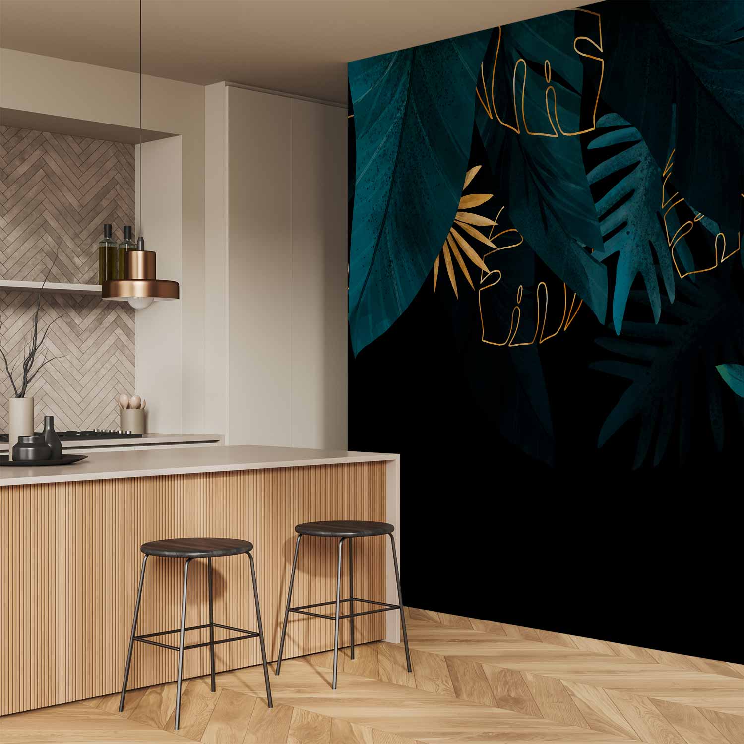 Monstera Leaves Composition Wall Mural
