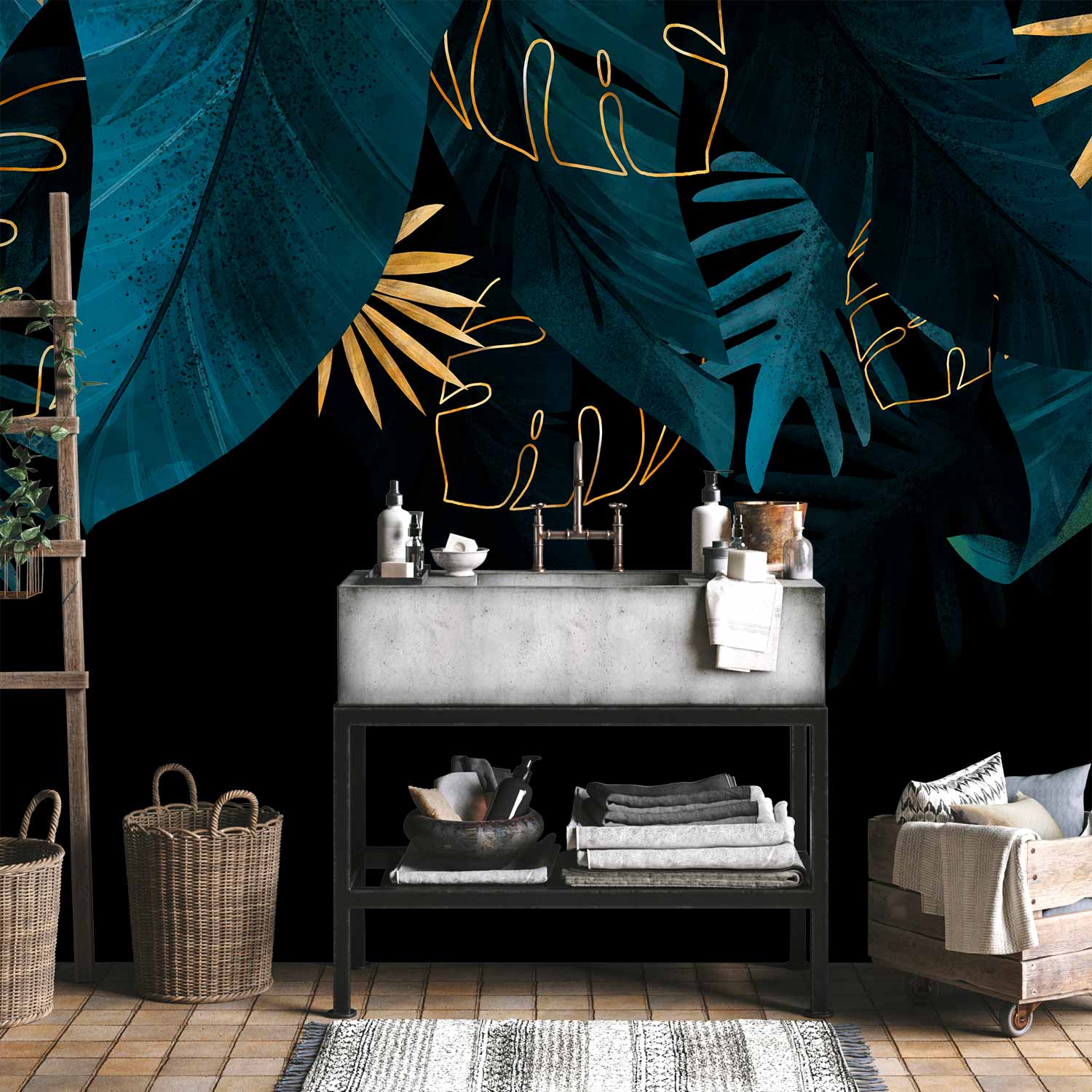 Monstera Leaves Composition Wall Mural